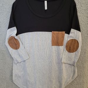 Zenana Premium Size 3X Black and Gray Colorblock Tan Patch 3/4 Sleeves
